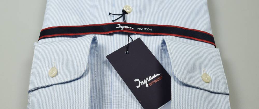 Ingram Camicia Ingram Slim Fit Mille Righe Celeste Cotone No Stiro
