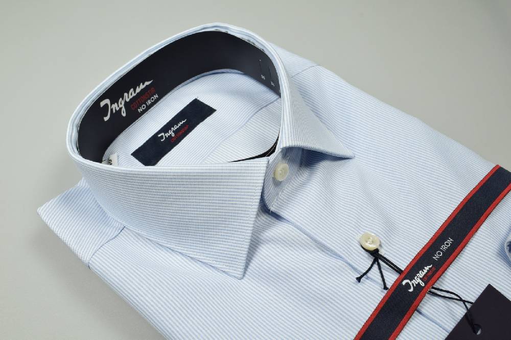 Ingram Camicia ingram slim fit mille righe celeste cotone no stiro