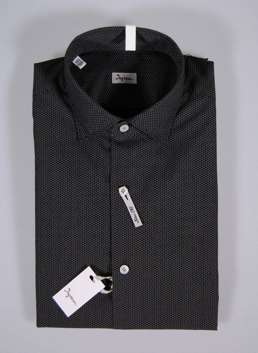 Ingram Camicia Ingram Slim Fit Nera Micro Fantasia Collo Piccolo Moda