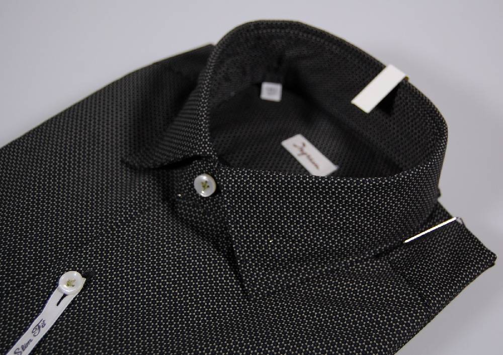 Ingram Camicia Ingram Slim Fit Nera Micro Fantasia Collo Piccolo Moda