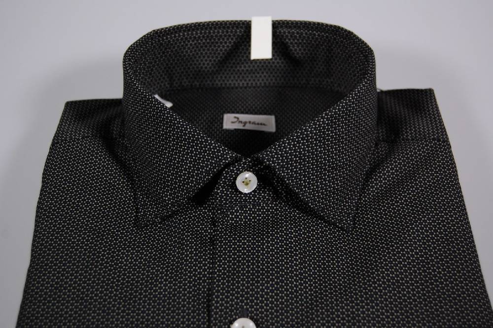 Ingram Camicia Ingram Slim Fit Nera Micro Fantasia Collo Piccolo Moda