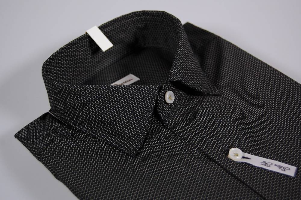 Ingram Camicia ingram slim fit nera micro fantasia collo piccolo moda