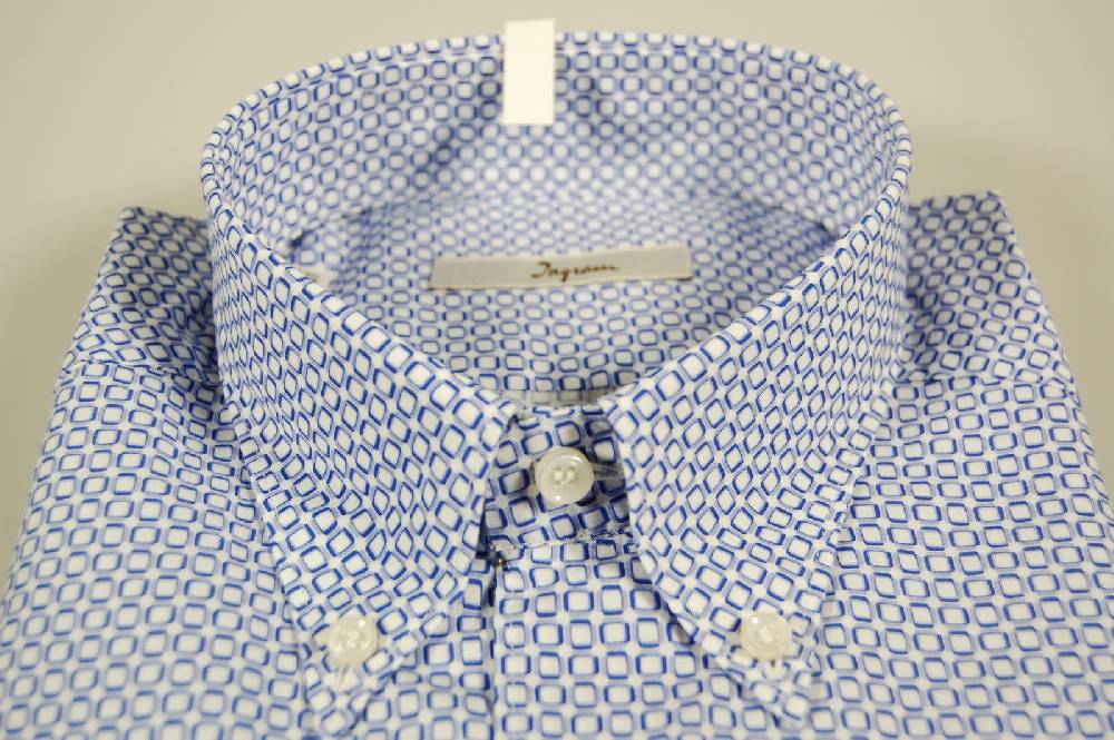 Ingram Camicia Ingram Stampa Azzurra Collo Button Down