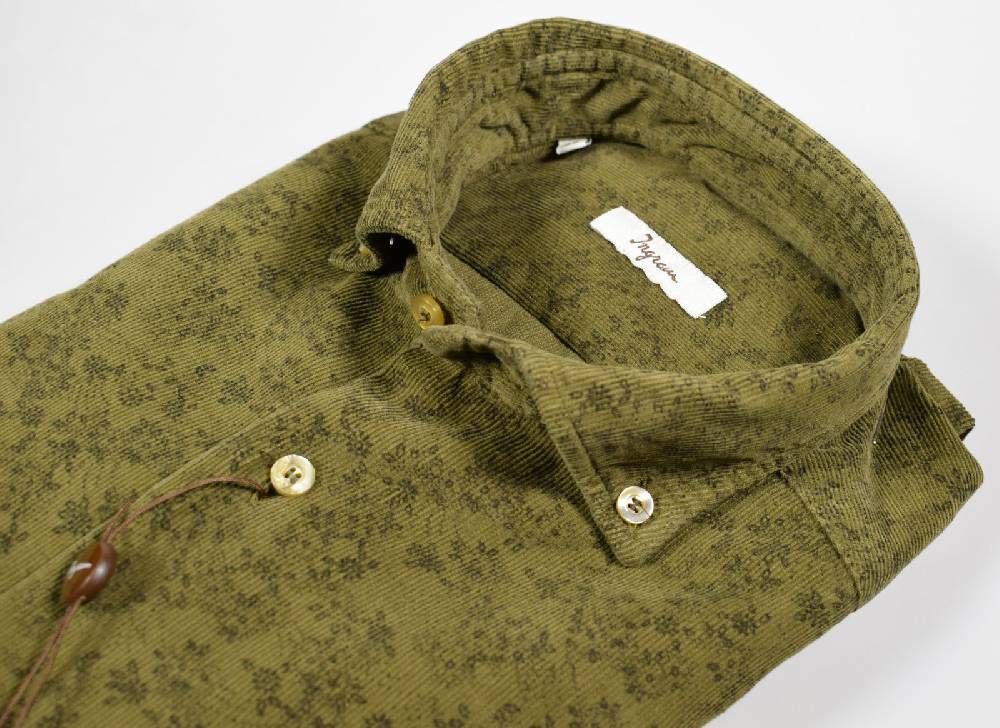 Ingram Camicia Ingram Verde In Velluto Stampato Modern Fit Button Down