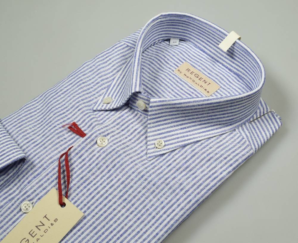 Regent By Pancaldi Camicia Lino E Cotone Pancaldi Regular Fit A Righe Azzurro