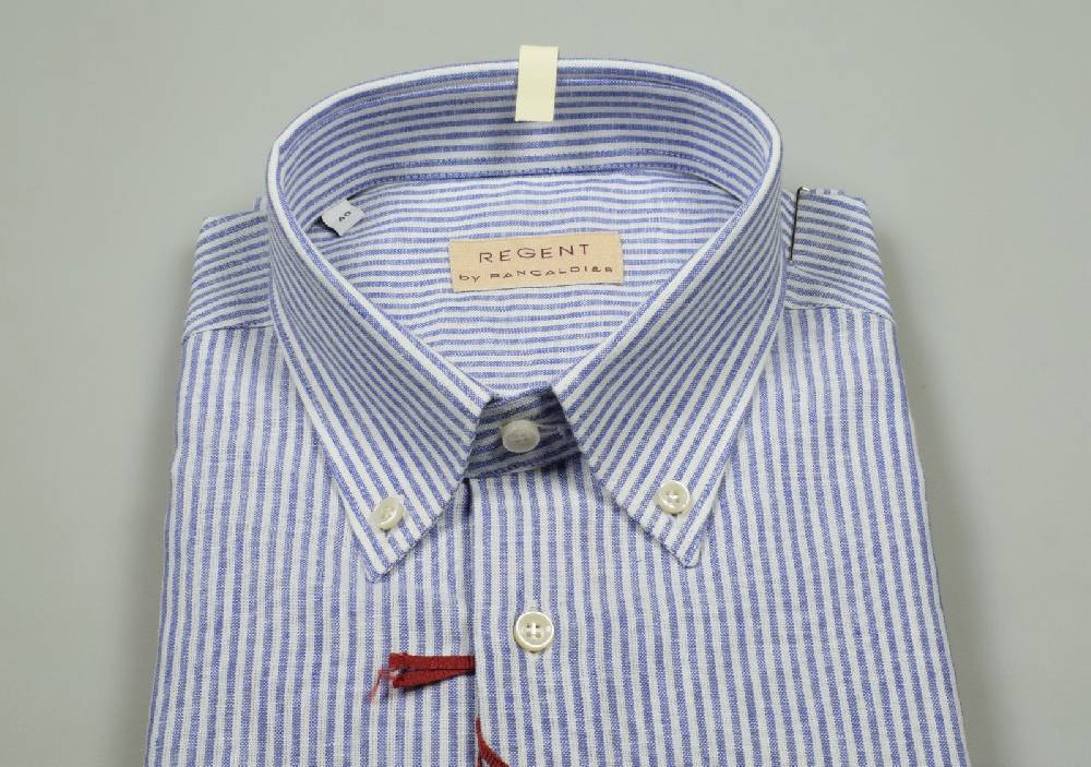 Regent By Pancaldi Camicia Lino E Cotone Pancaldi Regular Fit A Righe Azzurro