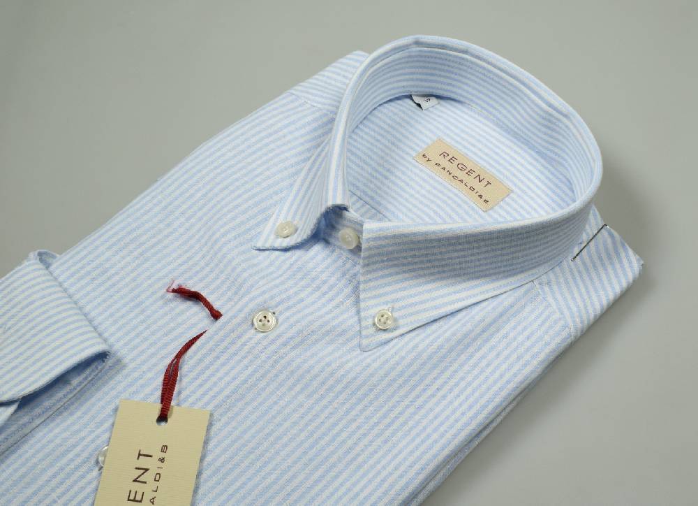 Regent By Pancaldi Camicia Lino E Cotone Pancaldi Regular Fit A Righe Celeste