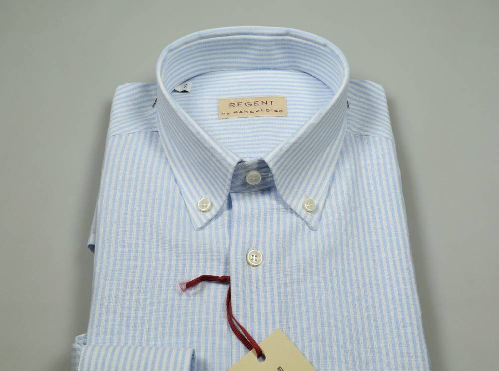 Regent By Pancaldi Camicia Lino E Cotone Pancaldi Regular Fit A Righe Celeste