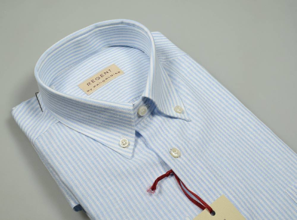Regent by Pancaldi Camicia lino e cotone pancaldi regular fit a righe celeste