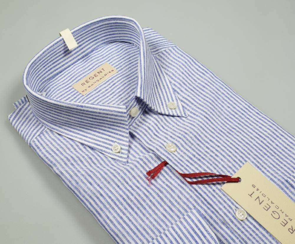 Regent by Pancaldi Camicia lino e cotone pancaldi regular fit a righe azzurro