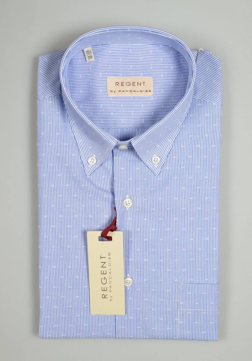 Regent By Pancaldi Camicia Mezza Manica Pancaldi Regular Fit A Righe Azzurro