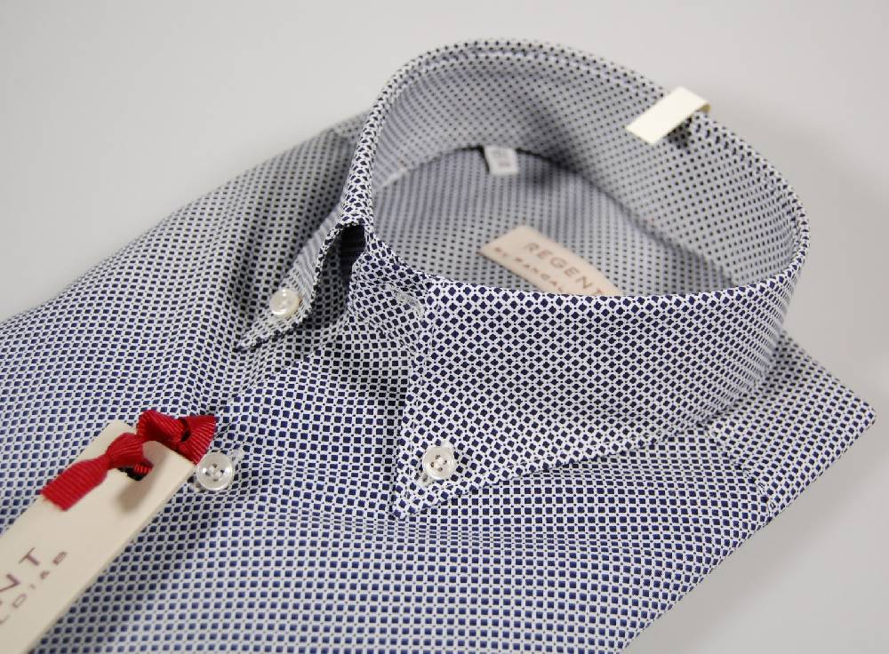 Regent by Pancaldi Camicia micro disegno blu collo button down in cotone elasticizzato