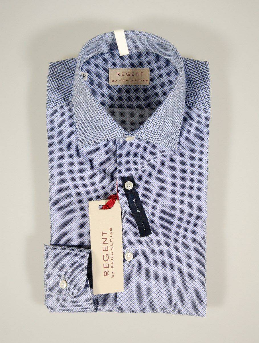 Regent By Pancaldi Camicia Micro Fantasia Azzurra Regent By Pancaldi Slim Fit