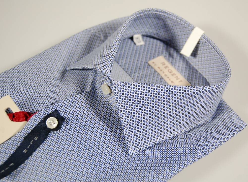 Regent By Pancaldi Camicia Micro Fantasia Azzurra Regent By Pancaldi Slim Fit