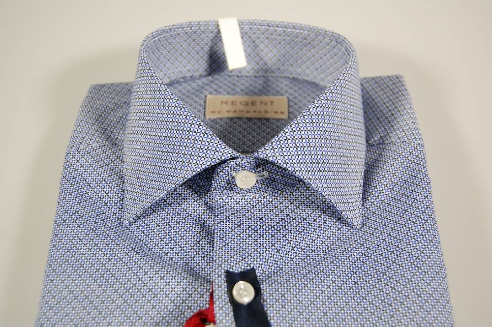Regent By Pancaldi Camicia Micro Fantasia Azzurra Regent By Pancaldi Slim Fit