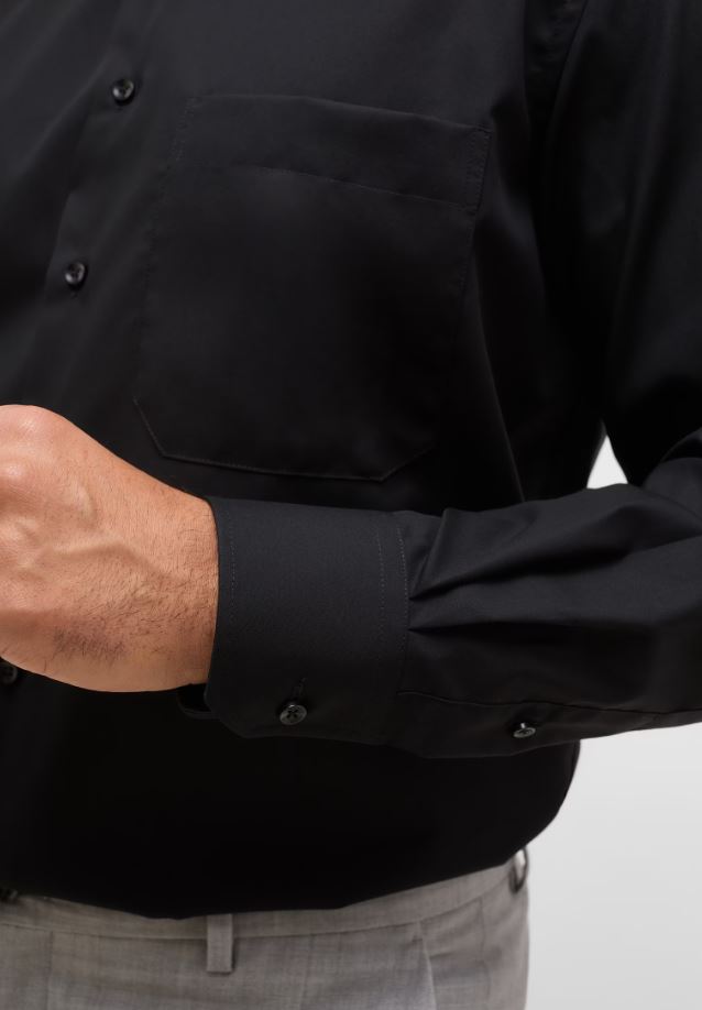 Eterna Camicia Nera Eterna Comfort Fit In Popeline No Stiro