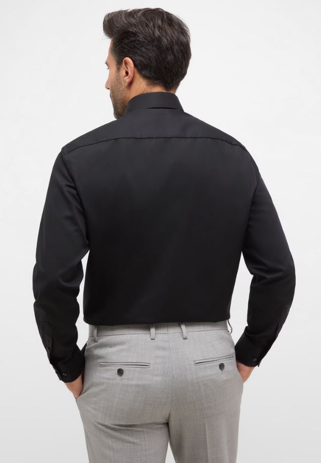 Eterna Camicia Nera Eterna Comfort Fit In Popeline No Stiro