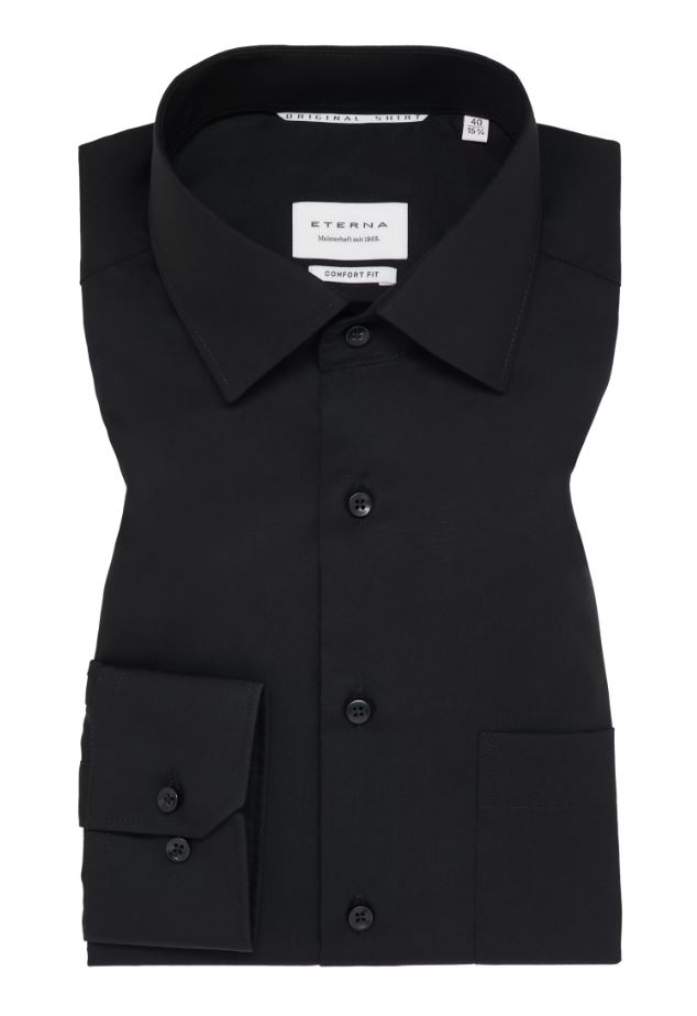 Eterna Camicia Nera Eterna Comfort Fit In Popeline No Stiro