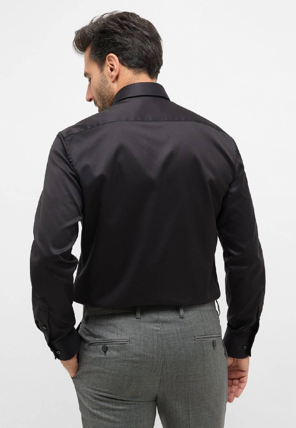 Eterna Camicia Nera Eterna Modern Fit In Cotone Twill No Stiro