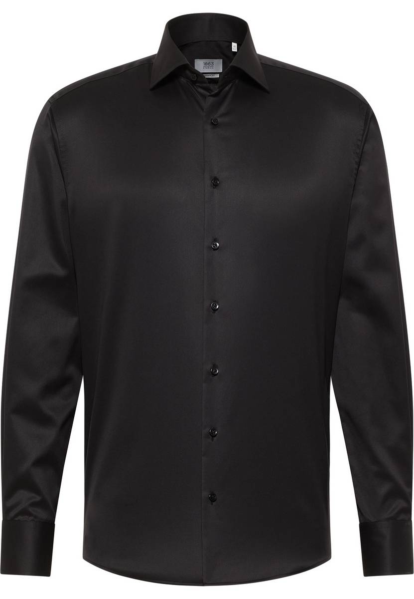 Eterna Camicia Nera Eterna Modern Fit In Cotone Twill No Stiro