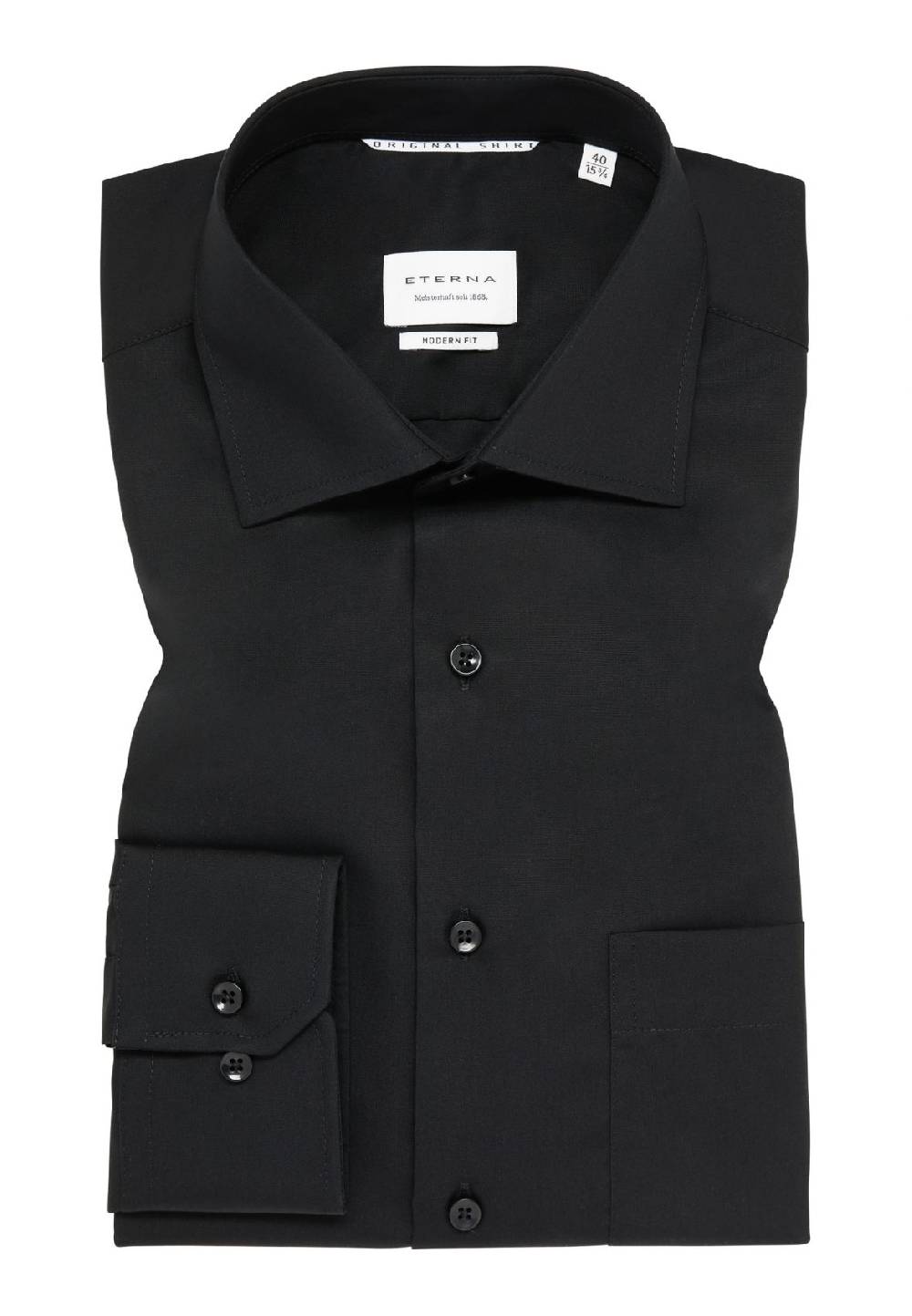 Eterna Camicia Nera Eterna Modern Fit In Popeline No Stiro