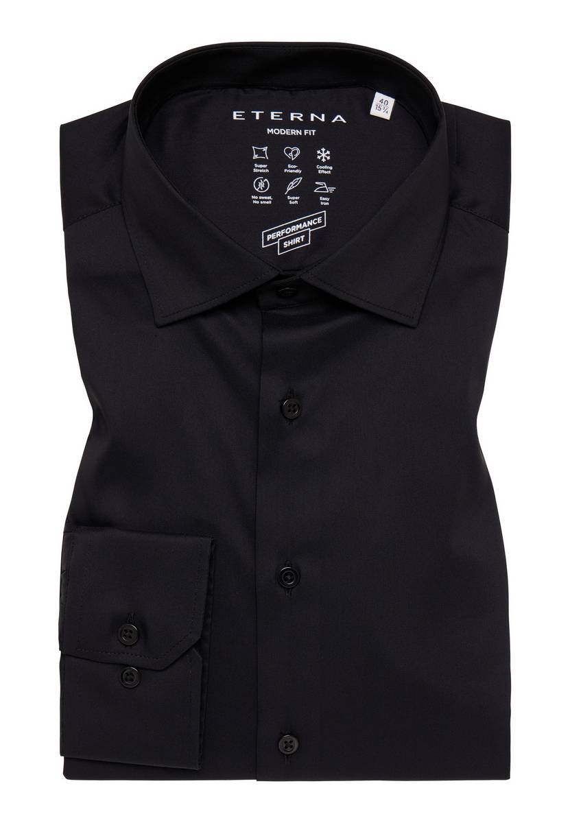 Eterna Camicia Nera Eterna Modern Fit Tessuto Performante