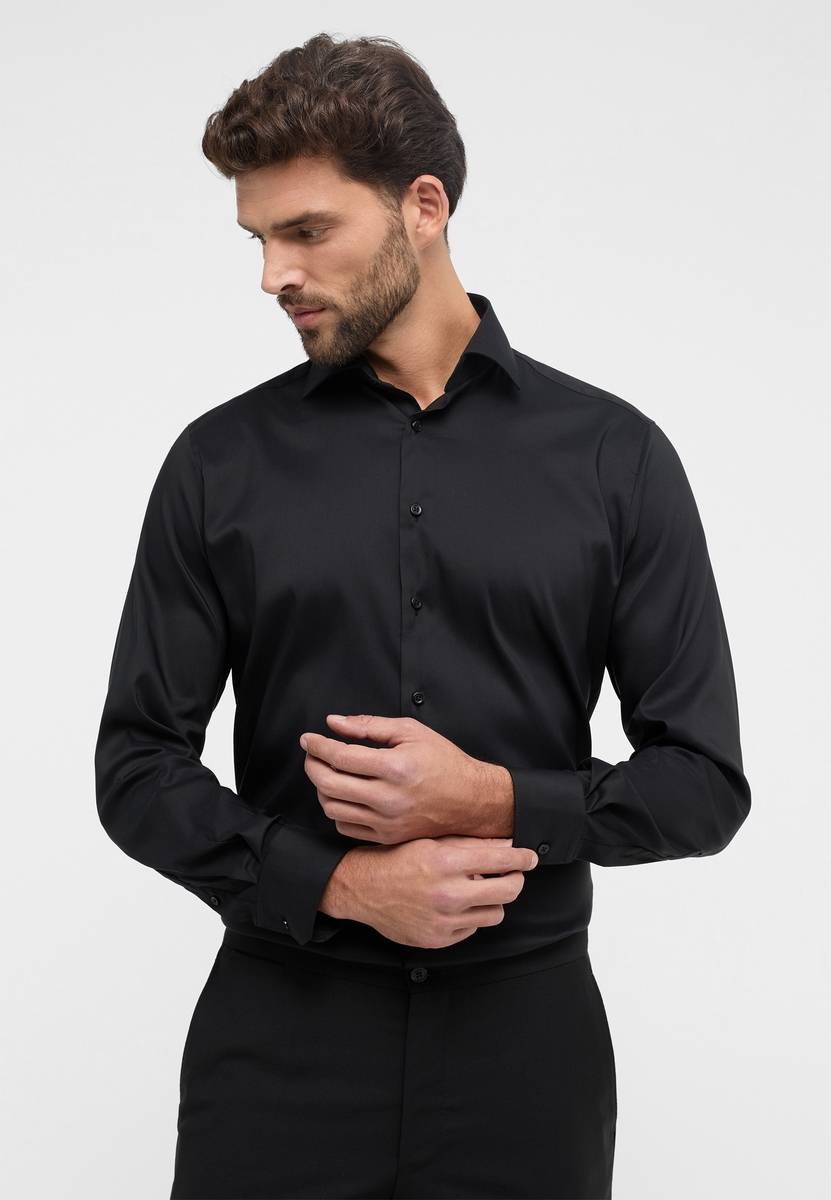 Eterna Camicia nera eterna modern fit tessuto performante