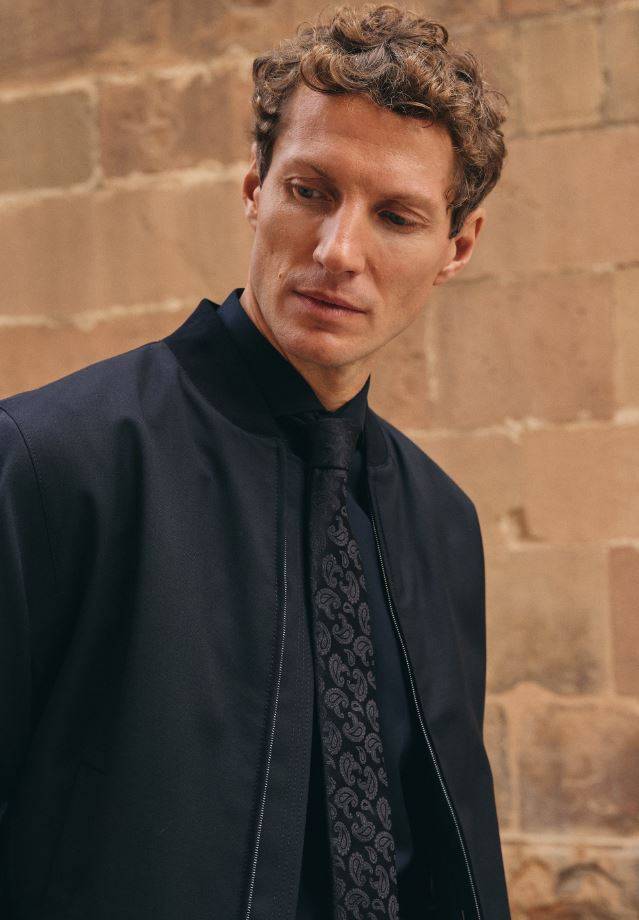 Eterna Camicia Nera Eterna Slim Fit Collo Francese Cotone Cover