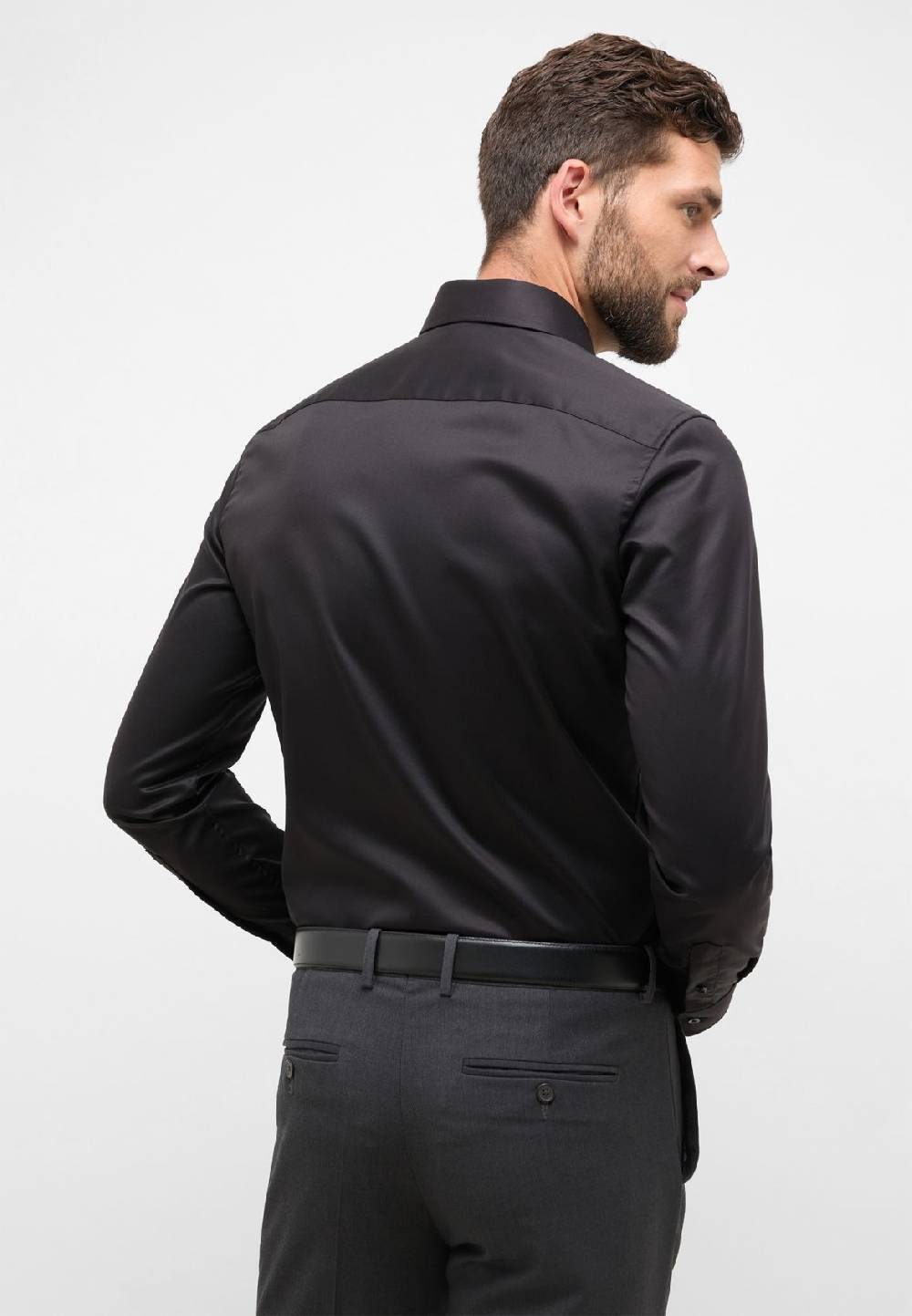 Eterna Camicia Nera Eterna Slim Fit In Cotone Twill No Stiro