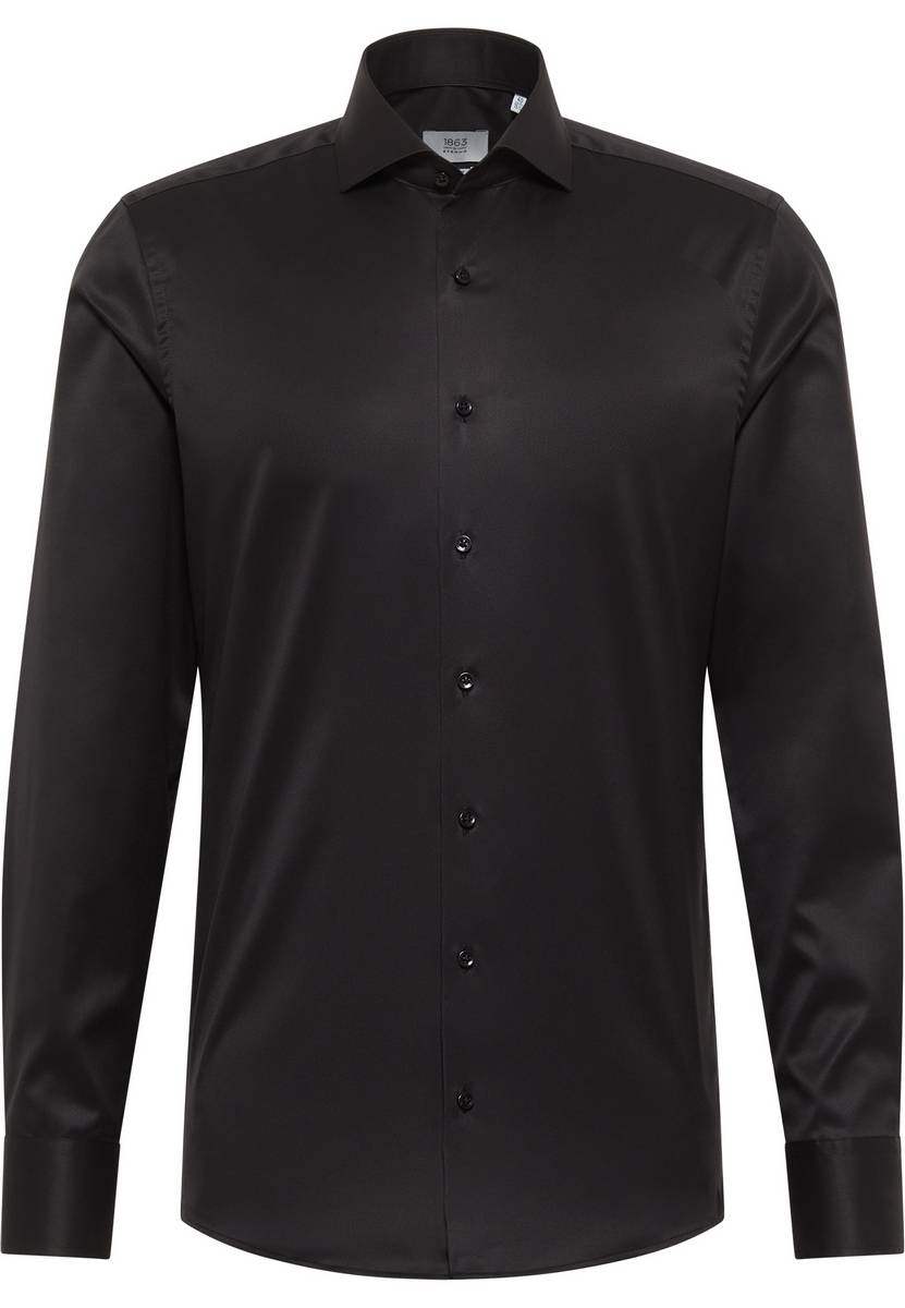 Eterna Camicia Nera Eterna Slim Fit In Cotone Twill No Stiro