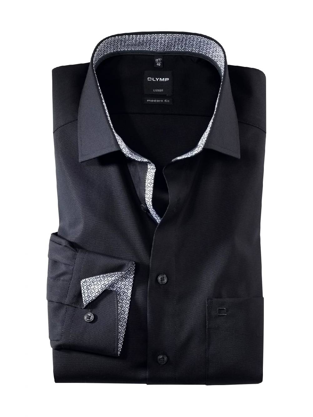 Olymp Camicia nera olymp modern fit cotone organico facile stiro