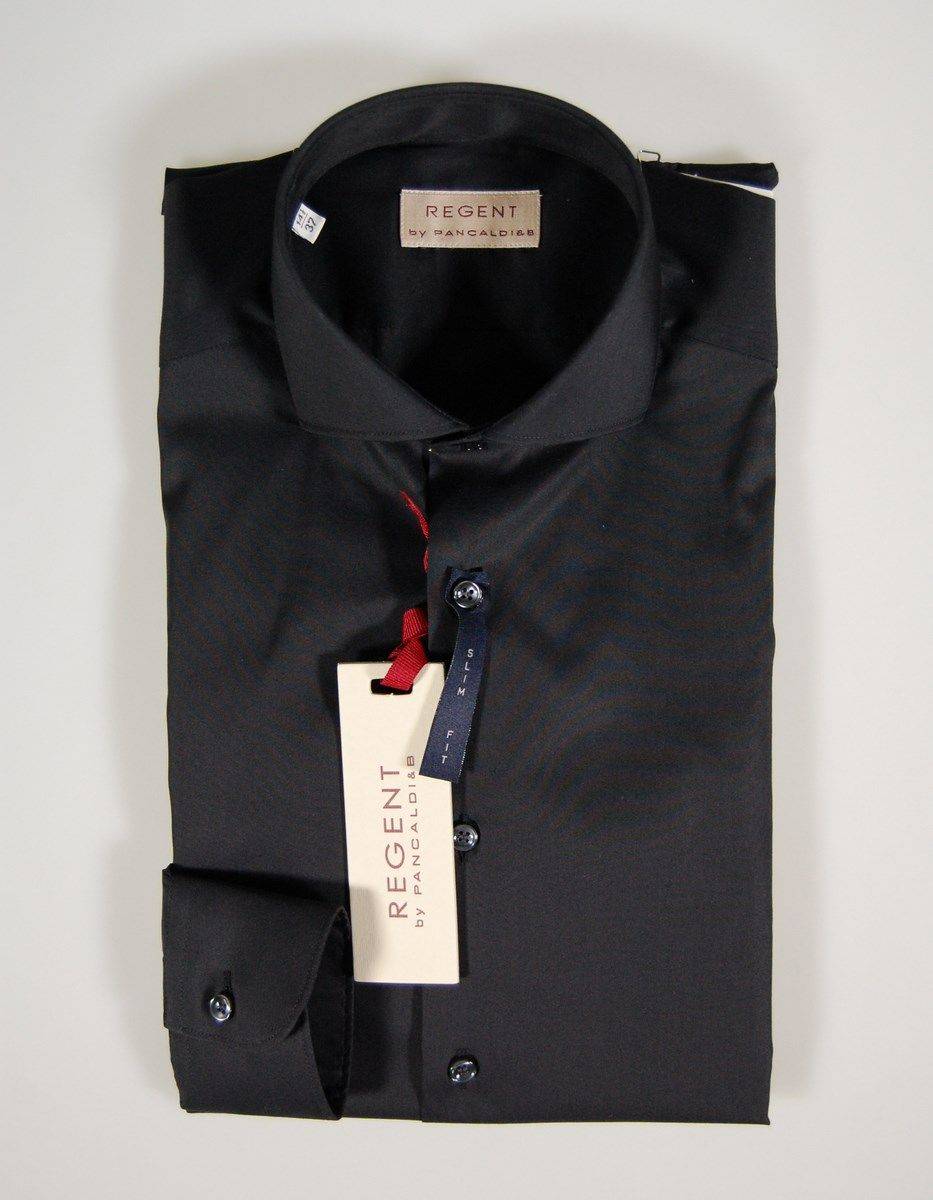 Regent By Pancaldi Camicia Nera Slim Fit Collo Francese Pancaldi