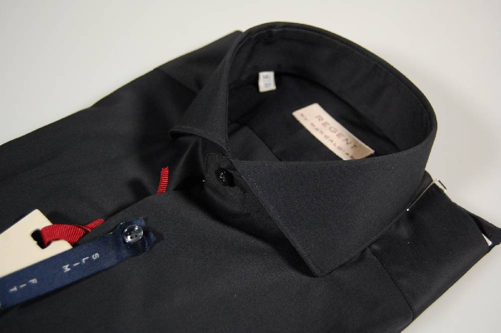 Regent By Pancaldi Camicia Nera Slim Fit Collo Francese Pancaldi