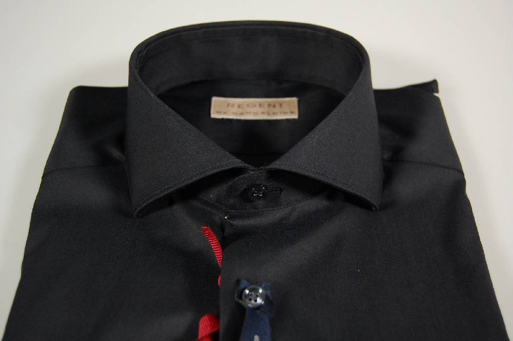 Regent By Pancaldi Camicia Nera Slim Fit Collo Francese Pancaldi