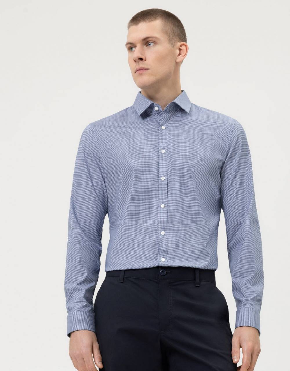 Olymp Camicia Olymp A Quadretti Blu Super Slim Fit Cotone Stretch