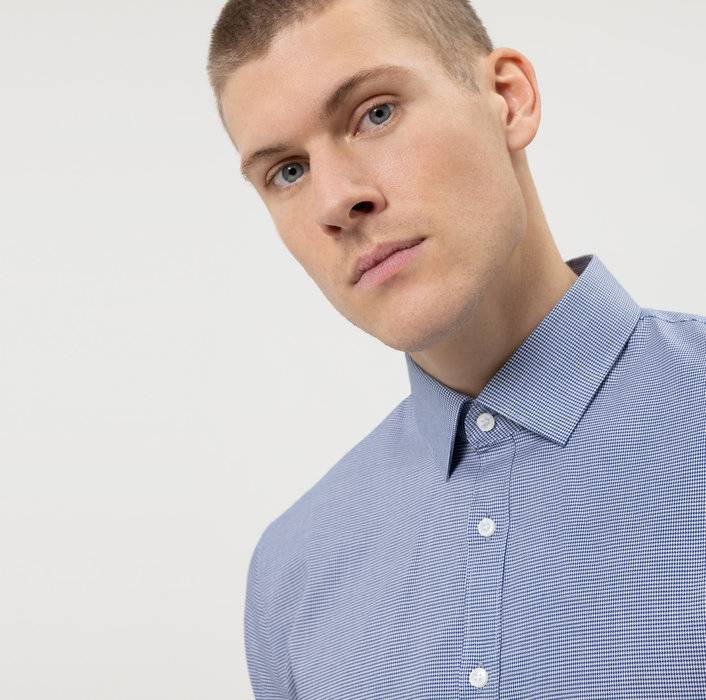 Olymp Camicia olymp a quadretti blu super slim fit cotone stretch