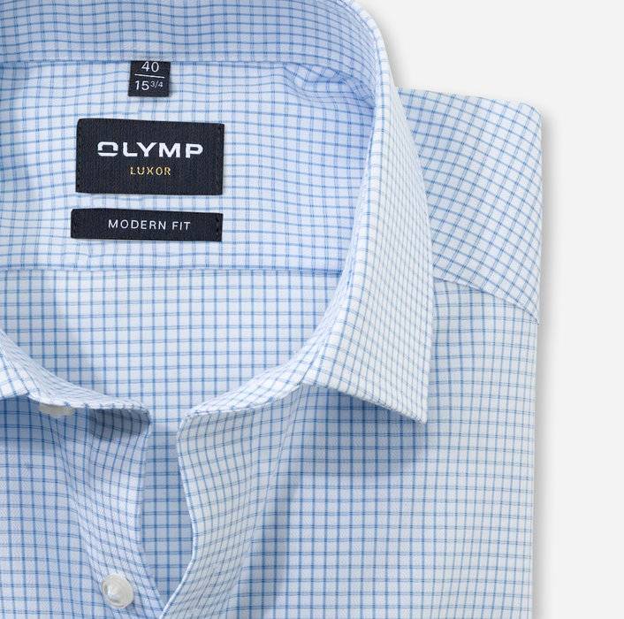 Olymp Camicia Olymp A Quadretti Celeste Modern Fit Puro Cotone