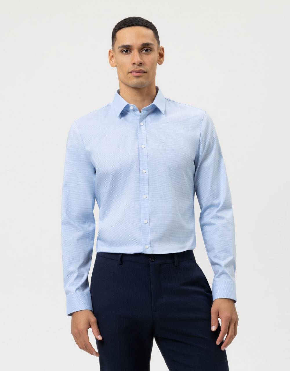 Olymp Camicia Olymp A Quadretti Celeste Super Slim Fit Cotone Stretch