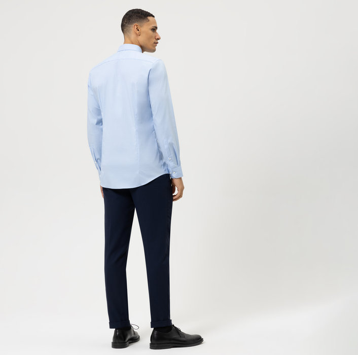 Olymp Camicia Olymp A Quadretti Celeste Super Slim Fit Cotone Stretch