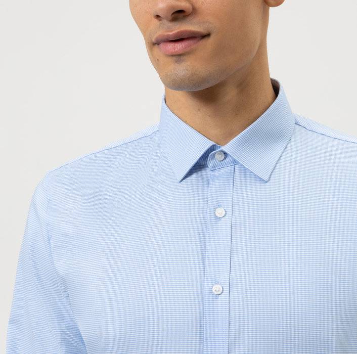 Olymp Camicia olymp a quadretti celeste super slim fit cotone stretch