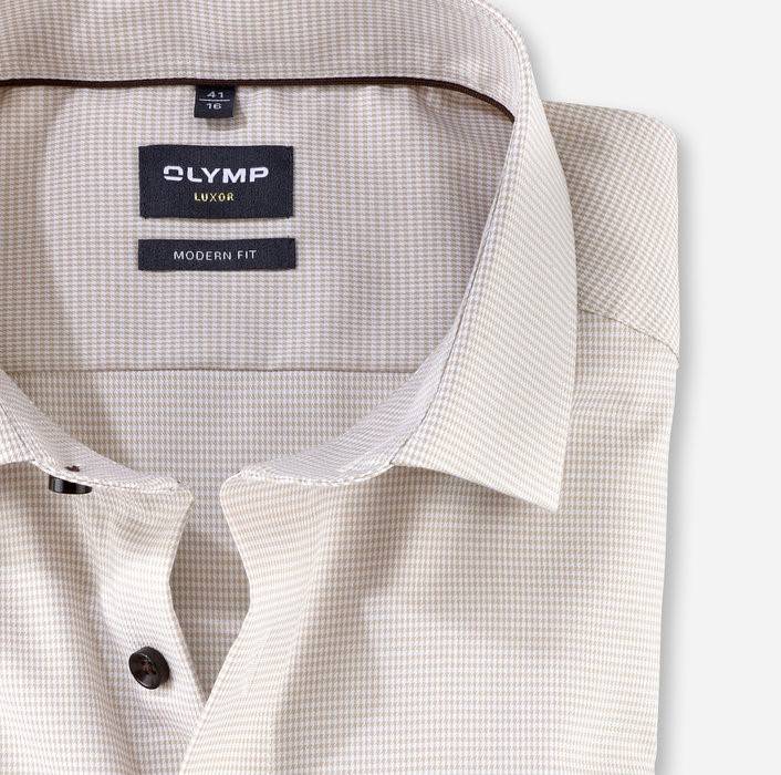 Olymp Camicia Olymp A Quadrettini Beige Modern Fit Con Taschino