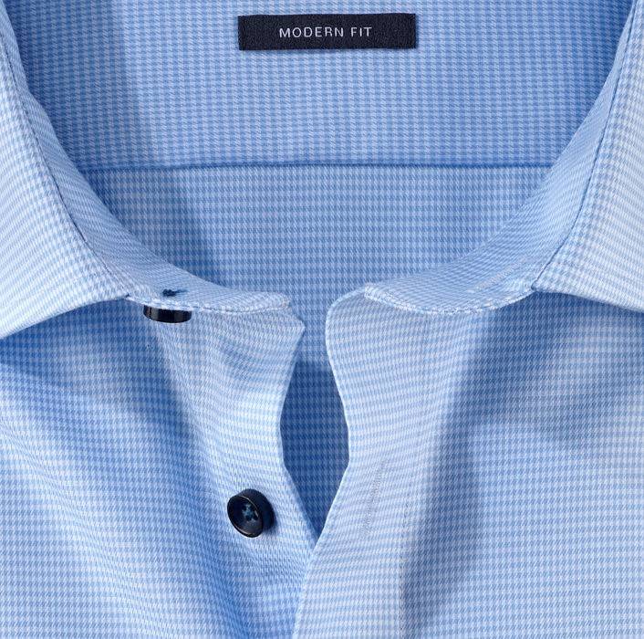 Olymp Camicia Olymp A Quadrettini Celeste Modern Fit Con Taschino