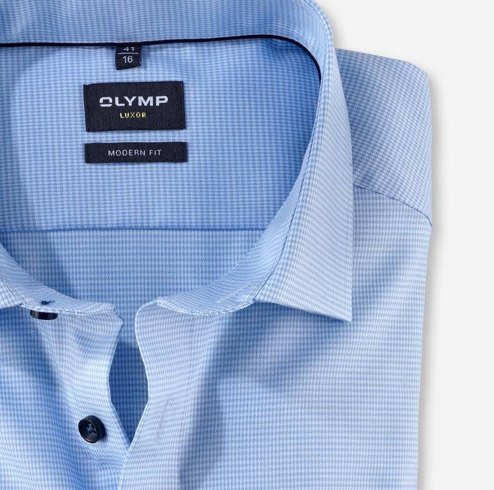Olymp Camicia Olymp A Quadrettini Celeste Modern Fit Con Taschino