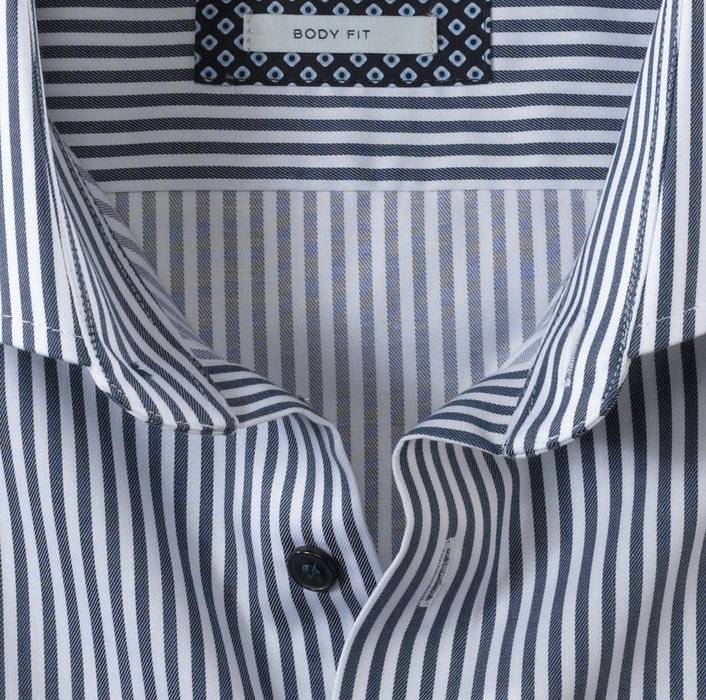 Olymp Camicia Olymp A Righe Blu Slim Fit Cotone Stretch