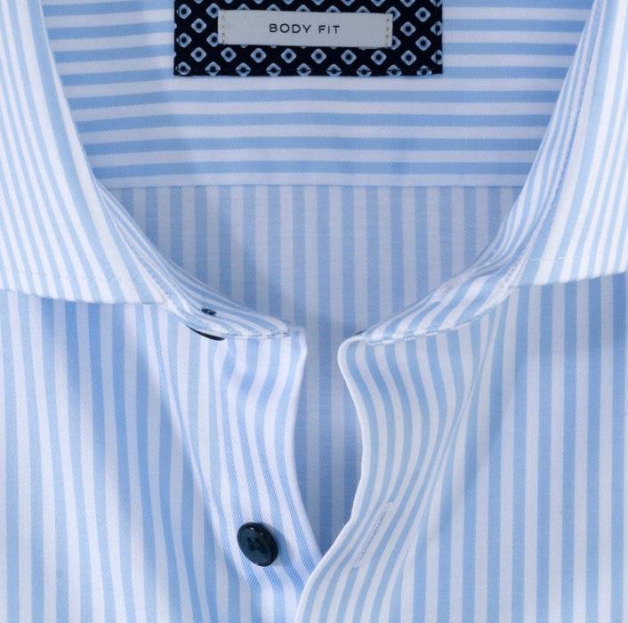 Olymp Camicia Olymp A Righe Celeste Slim Fit Cotone Stretch