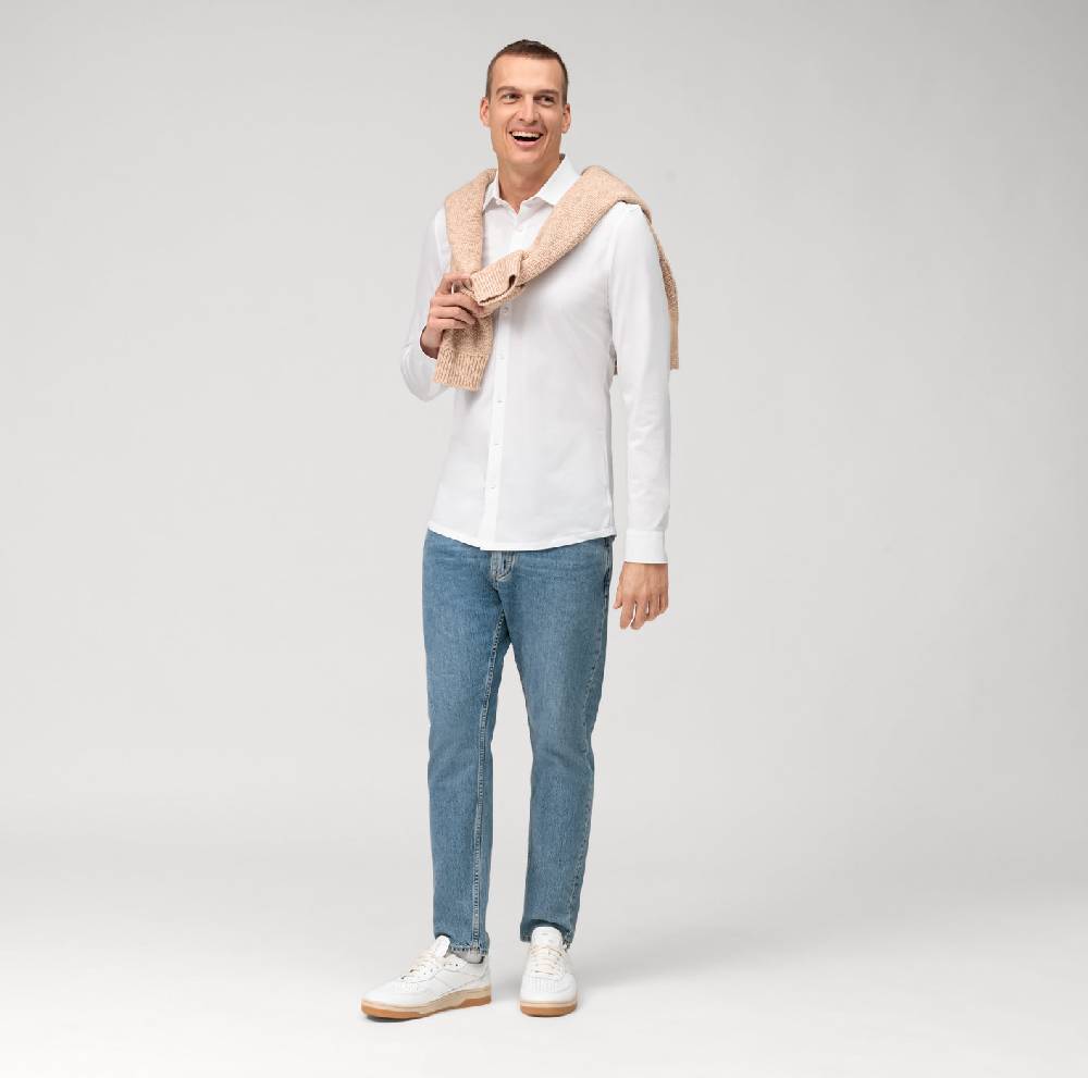 Olymp Camicia Olymp Bianca In Jersey Super Slim Fit