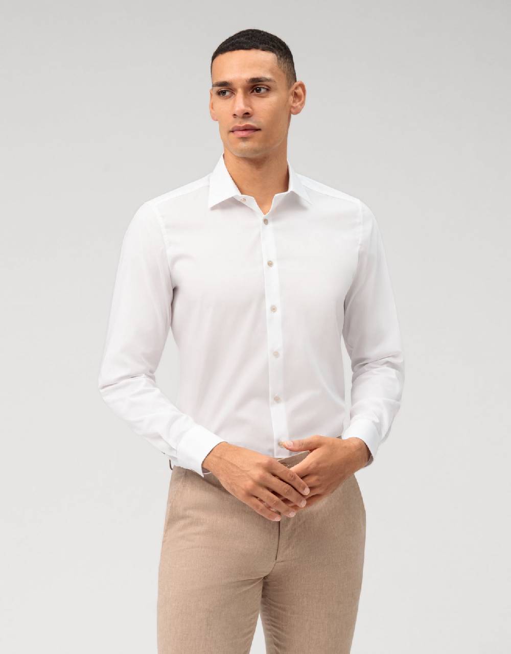 Olymp Camicia Olymp Bianca Slim Fit Con Bottoni Beige