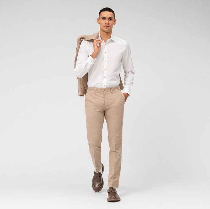 Olymp Camicia Olymp Bianca Slim Fit Con Bottoni Beige