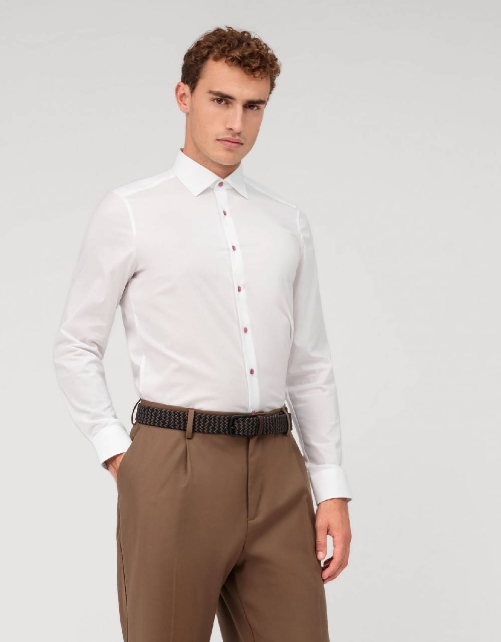 Olymp Camicia Olymp Bianca Slim Fit Con Bottoni Malva