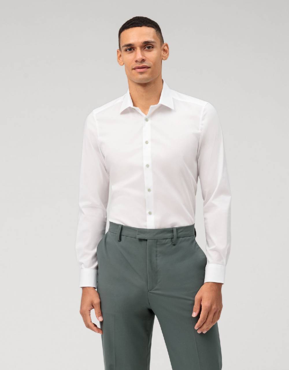 Olymp Camicia Olymp Bianca Slim Fit Con Bottoni Verde